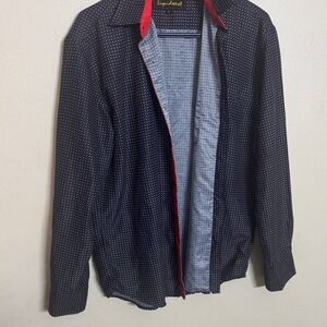 Mens printed shirt Navy and Red Polka Dot Shirt Size L